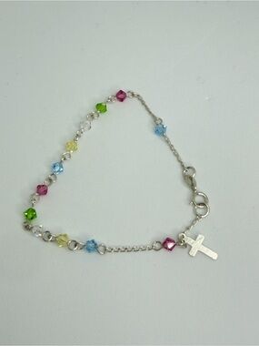 925 Sterling Silver Colorful Crystal Cross Bracelet